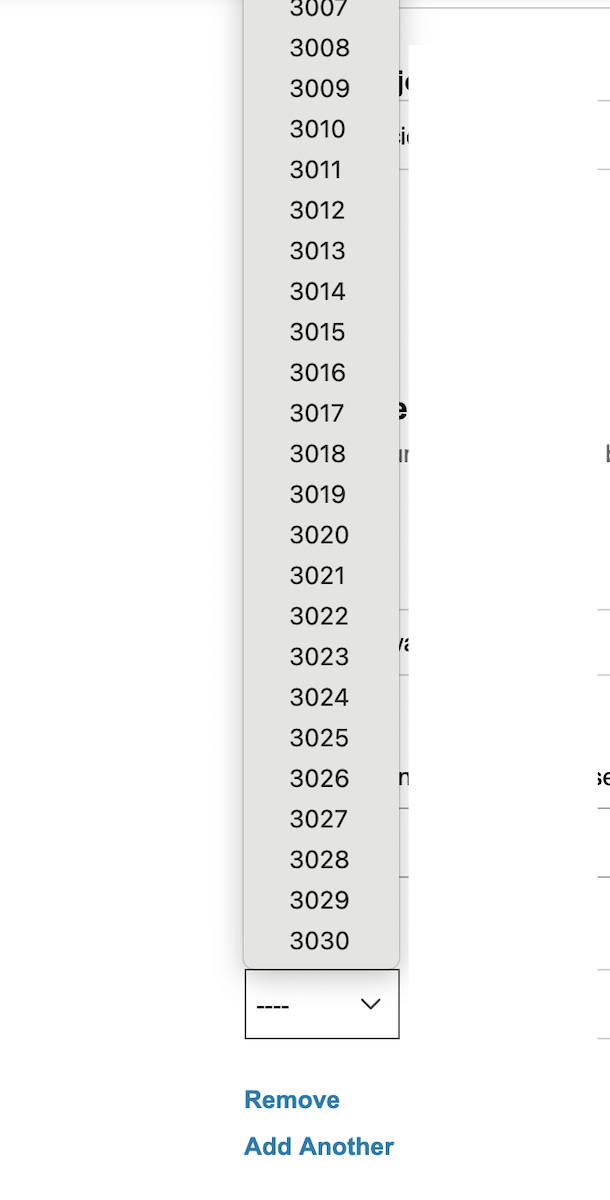Date picker extending to 3030